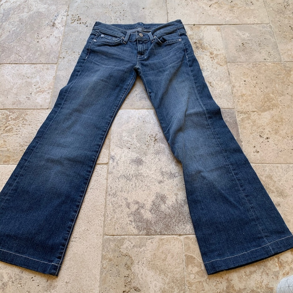 7 For All Mankind Women's Dark Blue Flare Jeans - Picture 7 of 12
